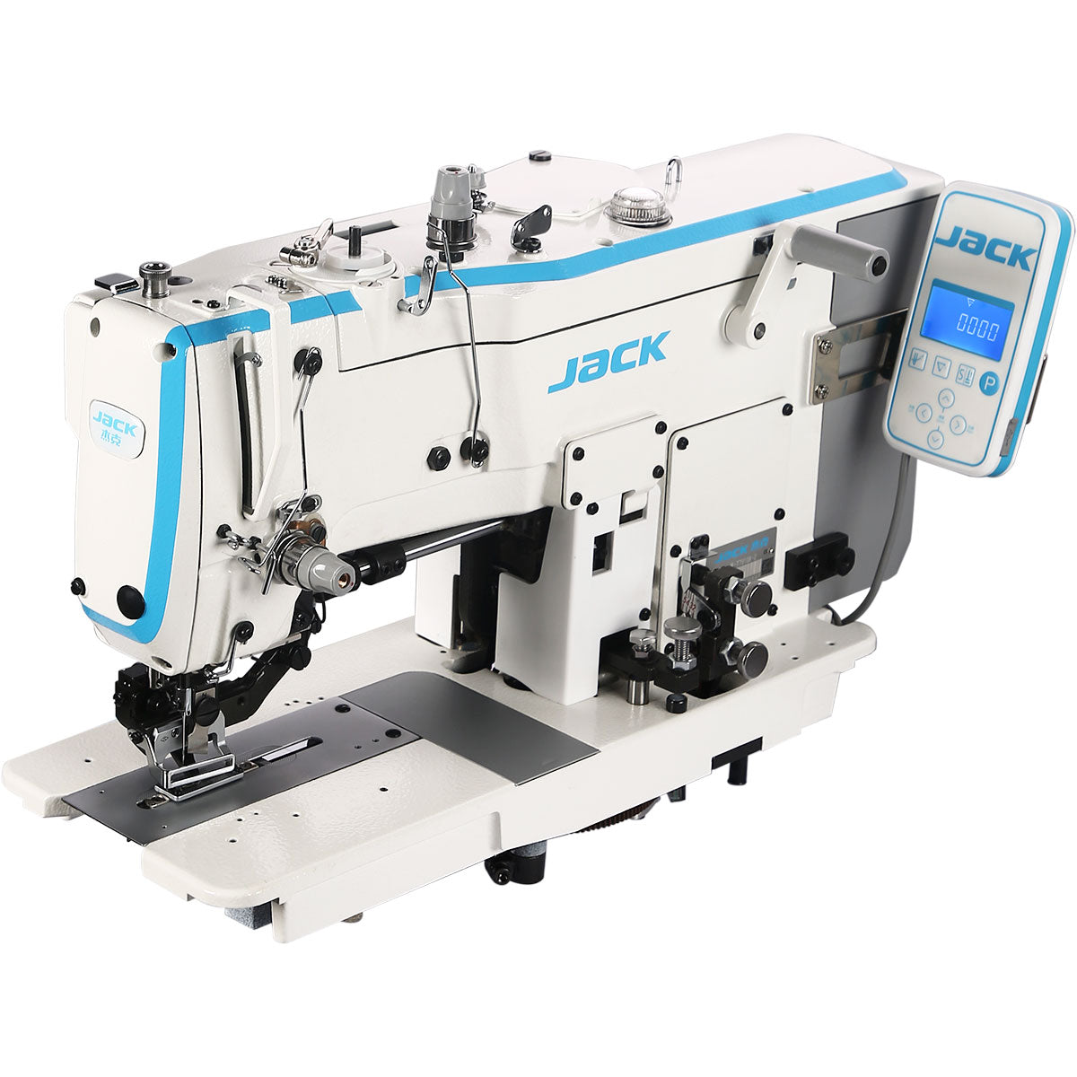 Máquina de coser ojales digital mecánica JACK JK-T783G-Z, ensamblada con mesa y soporte incluidos