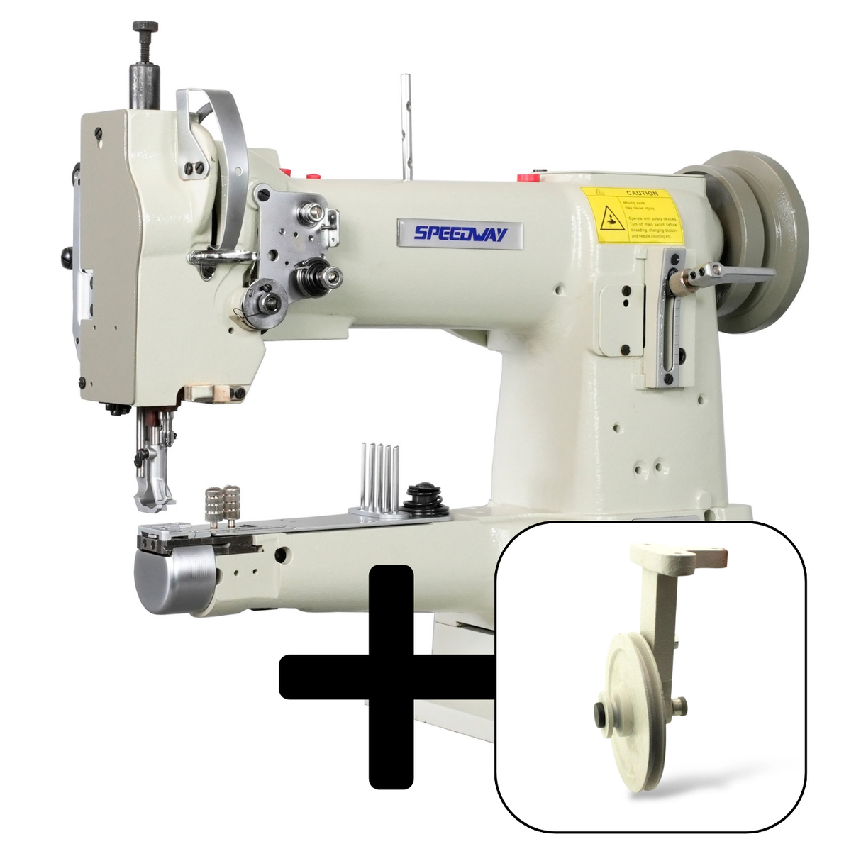 SPEEDWAY SW-335L Single Needle Cylinder Bed Heavy Duty Unison Feed Walking Foot Sewing Machine Assembled with Servo Motor, Table and Stand Included