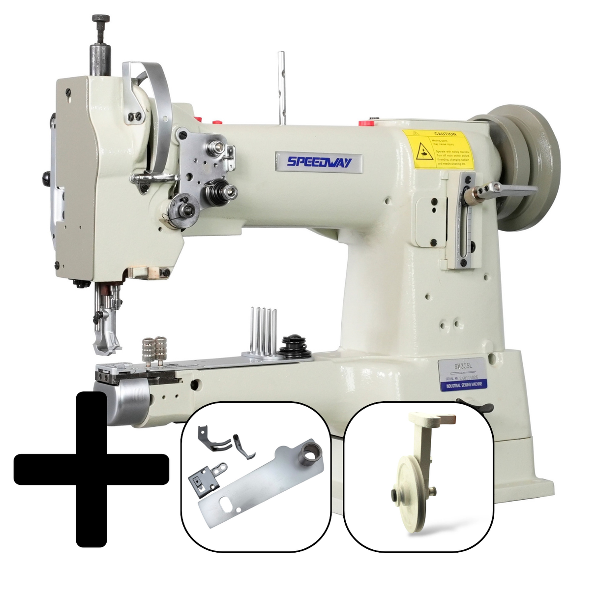 SPEEDWAY SW-335L Single Needle Cylinder Bed Heavy Duty Unison Feed Walking Foot Sewing Machine Assembled with Servo Motor, Table and Stand Included