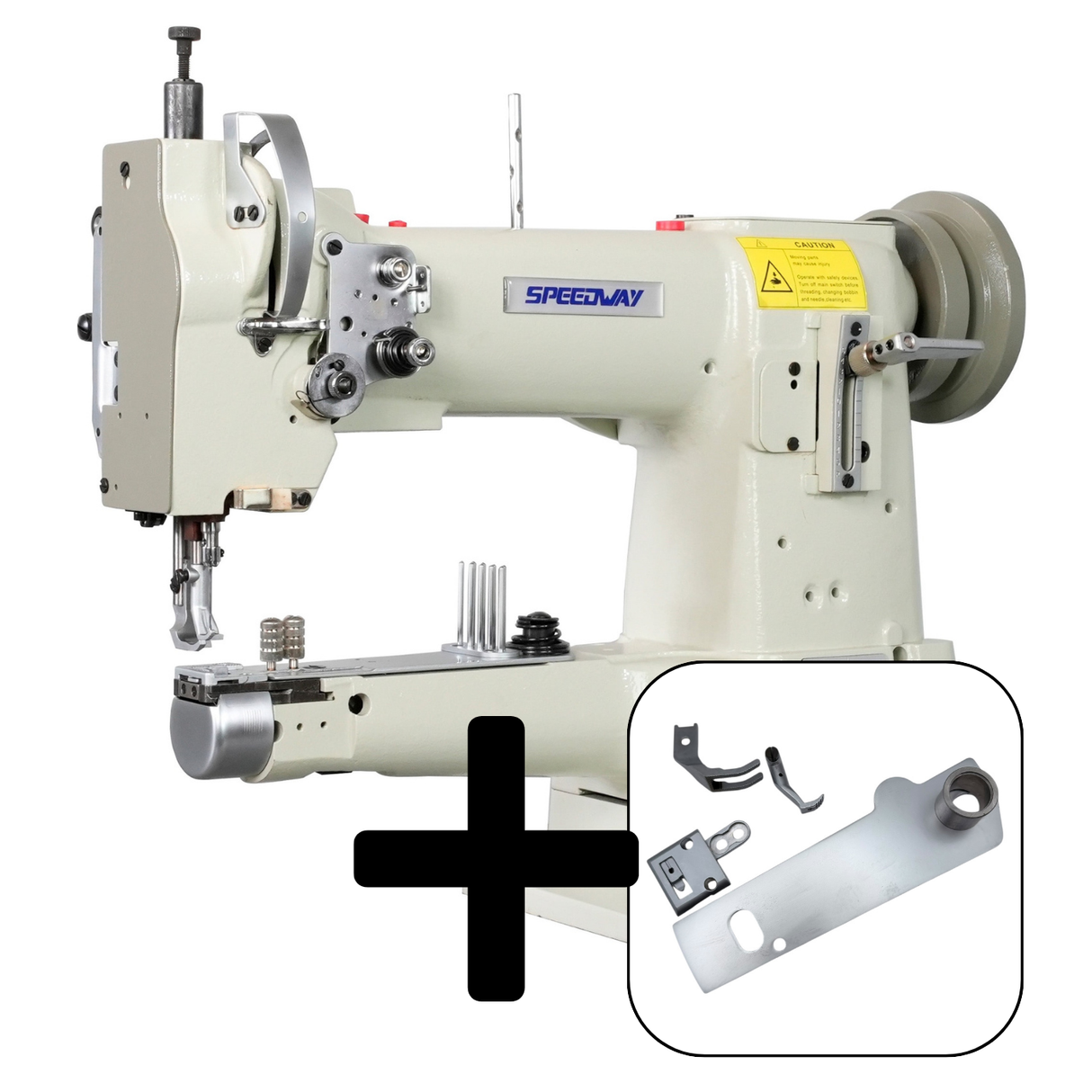 SPEEDWAY SW-335L Single Needle Cylinder Bed Heavy Duty Unison Feed Walking Foot Sewing Machine Assembled with Servo Motor, Table and Stand Included