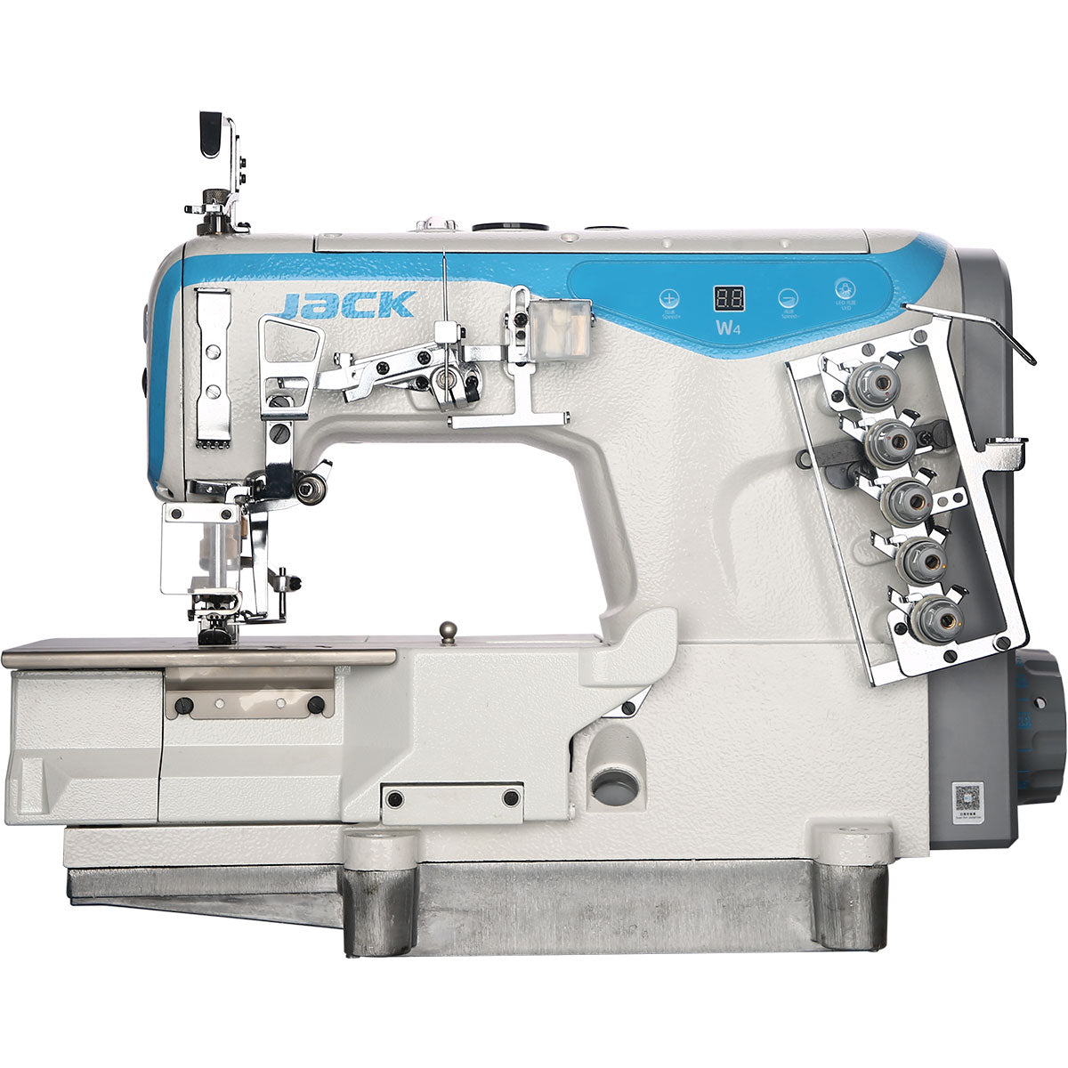 JACK® W4-D /01/02/03/08 3 Needle Flatbed Coverstitch Industrial Sewing Machine Assembled with Table and Stand Included