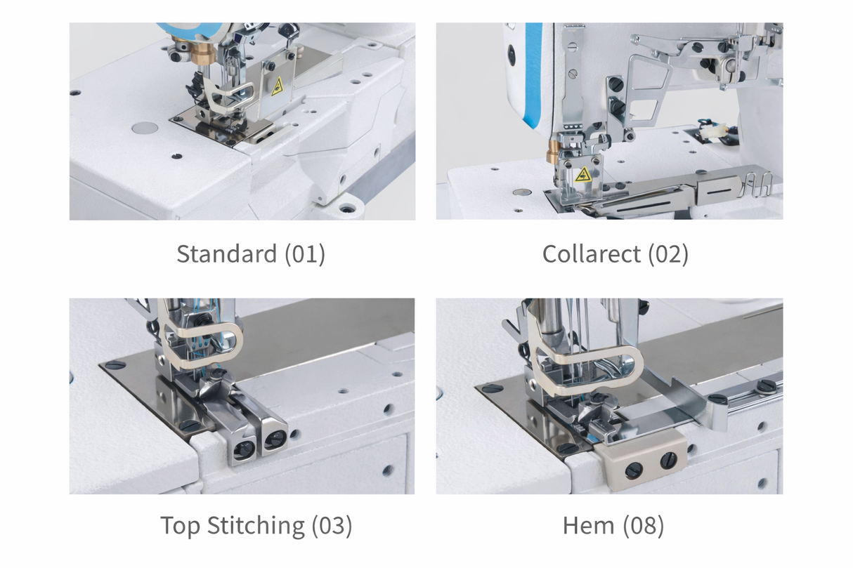 JACK® W4-D /01/02/03/08 3 Needle Flatbed Coverstitch Industrial Sewing Machine Assembled with Table and Stand Included