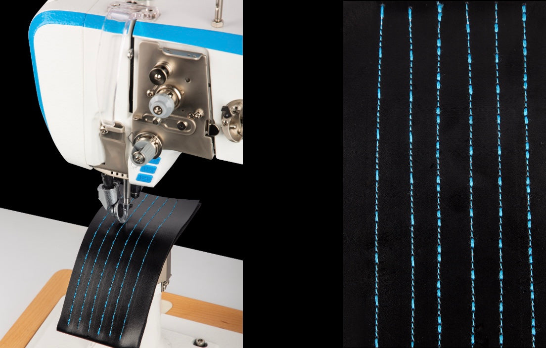 JACK S7-91T - Máquina de coser industrial con puntada de cadeneta, alimentación por aguja, superior e inferior, con una sola aguja, pantalla táctil y todas las funciones, con servomotor, mesa y soporte incluidos