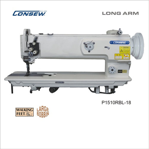 CONSEW P1510RBL-18 Single Needle Long Arm 18" Heavy Duty Walking Foot Compound Feed Lockstitch Industrial Sewing Machine with Top Load Bobbin & Vertical Hook - Complete Setup, Table, Stand Included