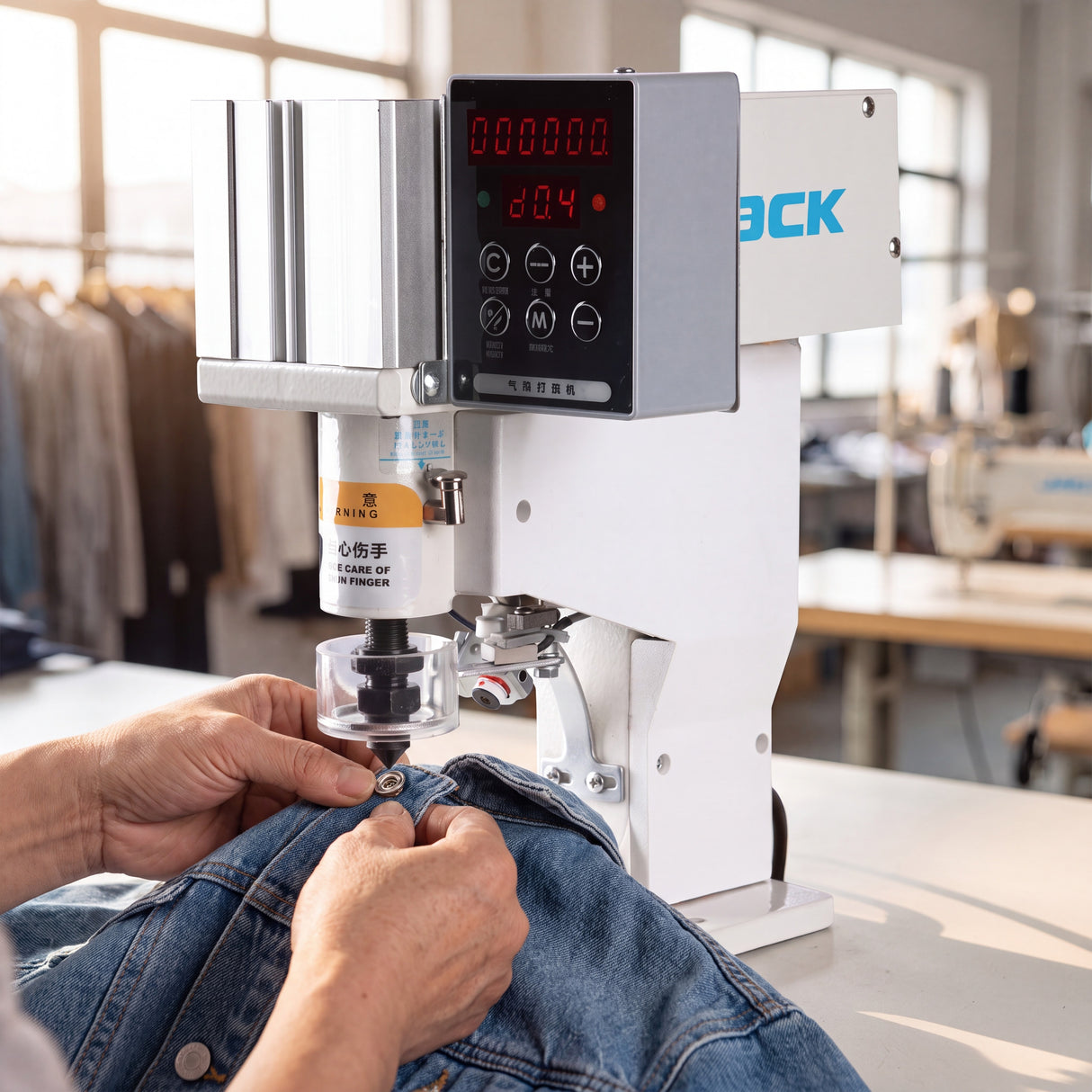 JACK® JK-2808 – Pneumatic Snap Button Attaching Machine – Complete Setup, Table & Stand Included
