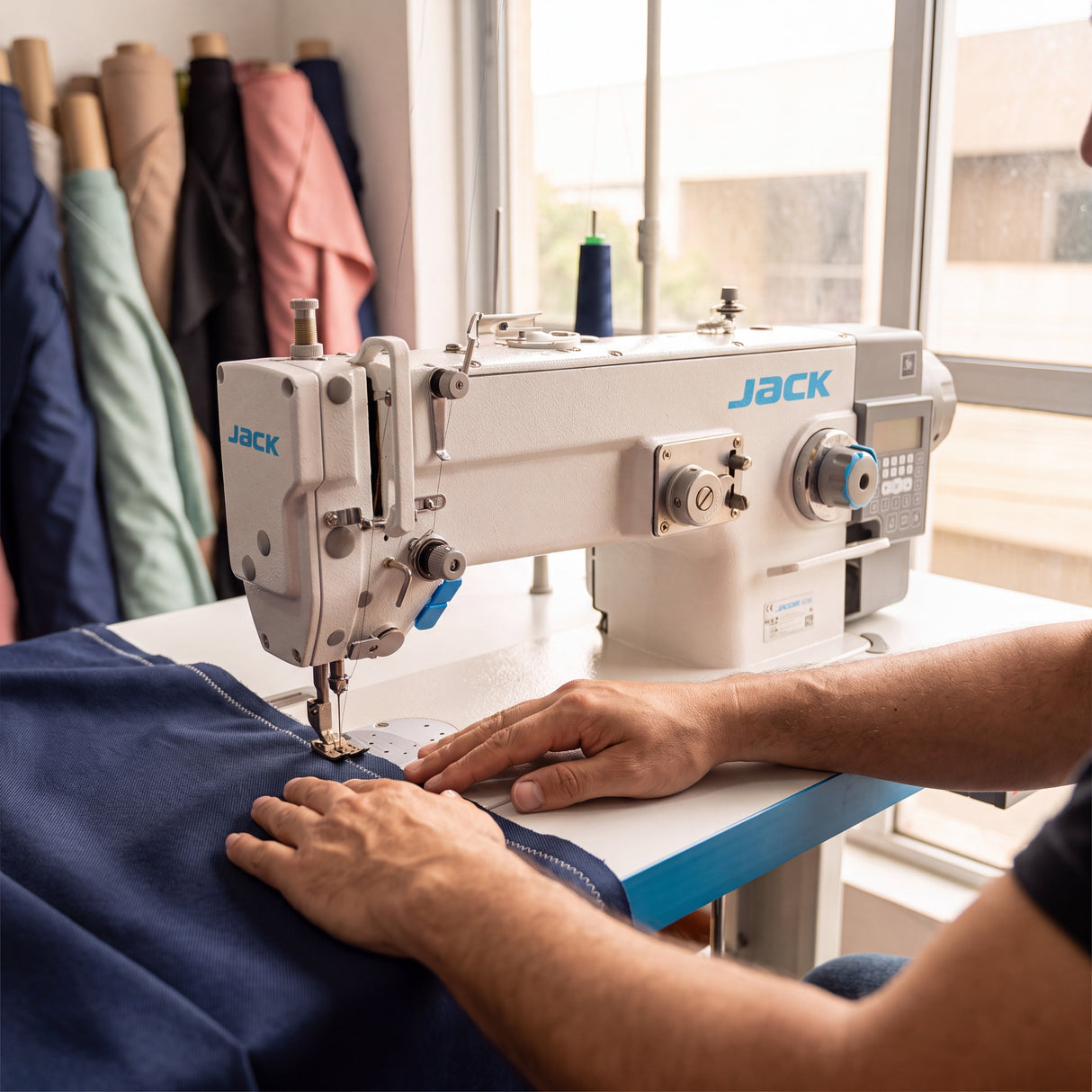 JACK® JK-1530D-CQ – Direct Drive Automatic Zig-Zag Sewing Machine – Complete Setup, Table & Stand Included