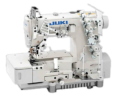 JUKI MF-7523C11 - Máquina de coser industrial de 3 agujas con puntada de recubrimiento plana para encuadernación, con mesa y servomotor incluidos