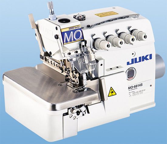JUKI MO-6814S 4 Thread Overlock Industrial Sewing Machine Assembled with Servo Motor, Fully Submerged Table Setup Included