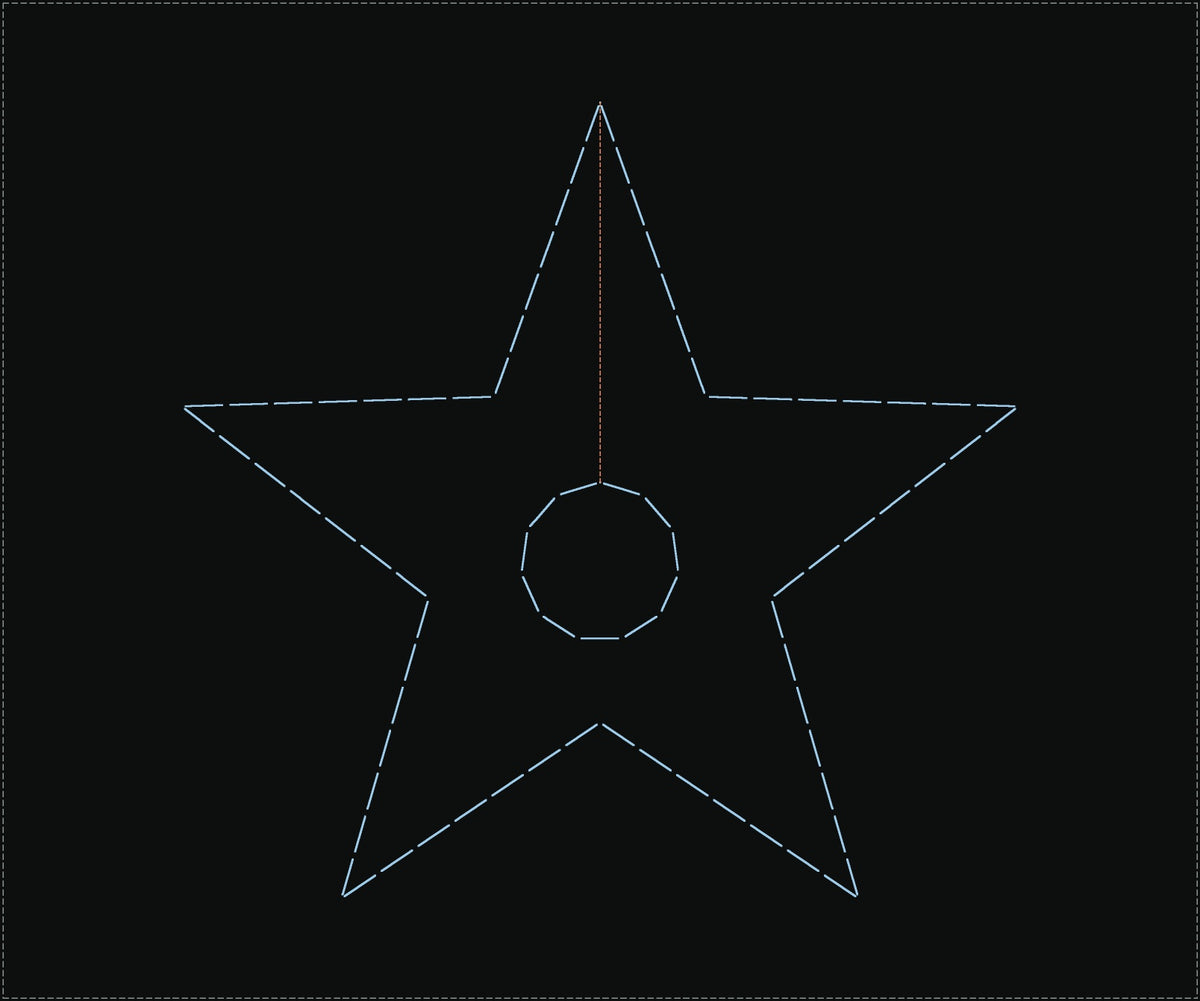 Star patch outline stitch pattern, 42 × 40 mm, digitized to Dahao .NSP