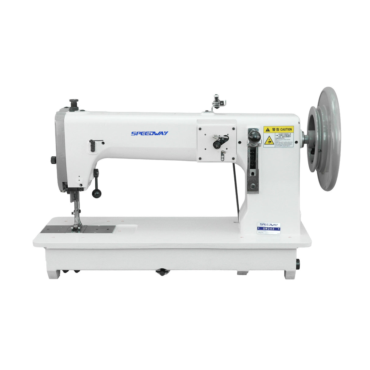 SPEEDWAY SW 243 Single Needle Unison Feed Extra Heavy Duty Flat Bed Industrial Sewing Machine with Large Oscillating Shuttle Hook & 900W Servo Motor for Saddlery, Leather, Webbing & Slings - Complete Setup, Table & Stand Included