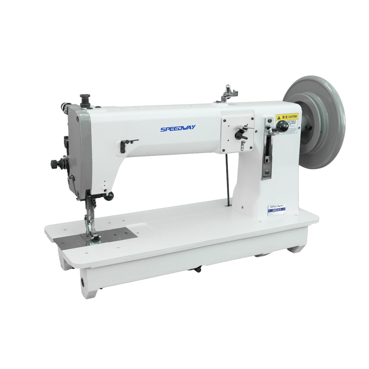 SPEEDWAY SW 243 Single Needle Unison Feed Extra Heavy Duty Flat Bed Industrial Sewing Machine with Large Oscillating Shuttle Hook & 900W Servo Motor for Saddlery, Leather, Webbing & Slings - Complete Setup, Table & Stand Included