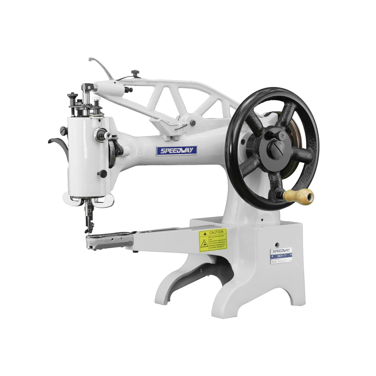 SPEEDWAY SW 2971 — Máquina lockstitch industrial de una aguja, cama cilíndrica tipo patcher para reparación de zapatos y cuero, ensamblada lista para usar con mesa y base incluidas