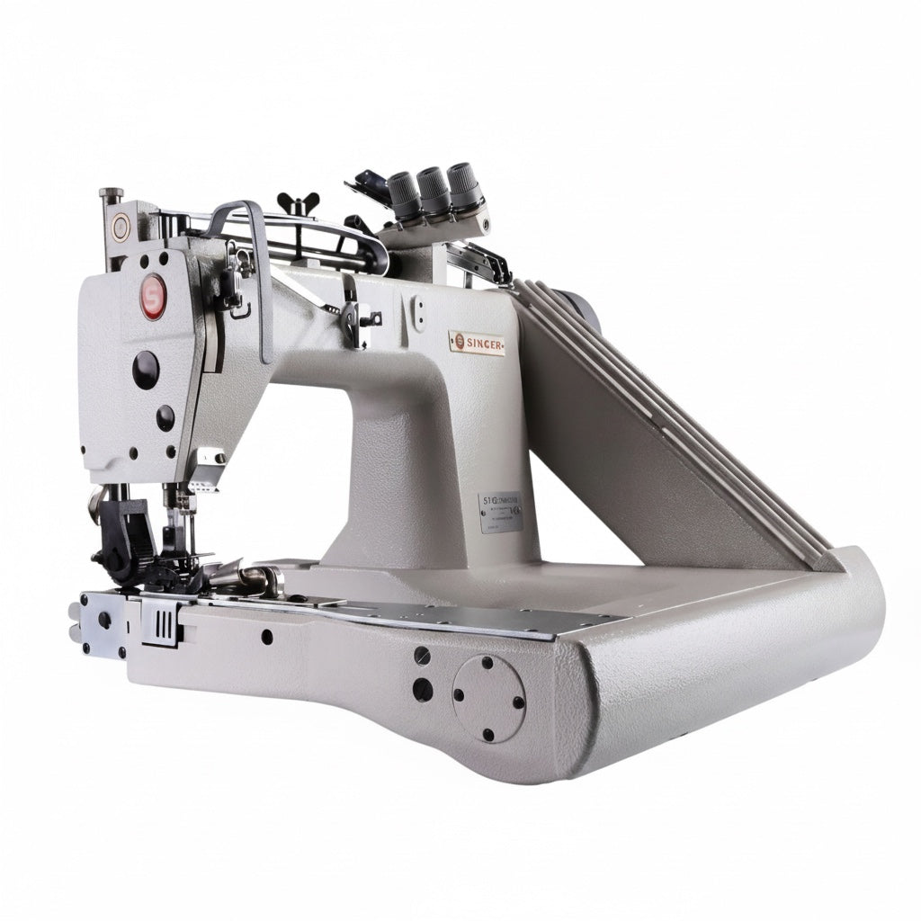 Supra Sewing Online, Llc Singer 811C-264M-2PL industrial sewing machine with two needles and top/bottom puller for lap seams.