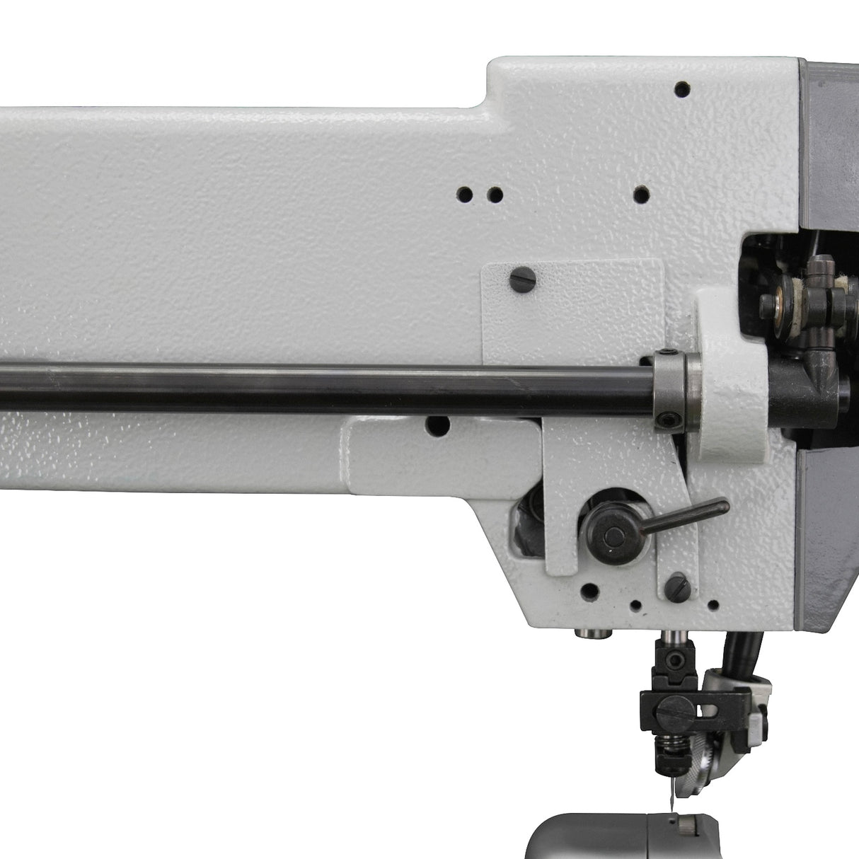 Supra Sewing Online, Llc Speedway SW 9910 industrial sewing machine with roller foot for caps, leather, and footwear. Triple feed system.