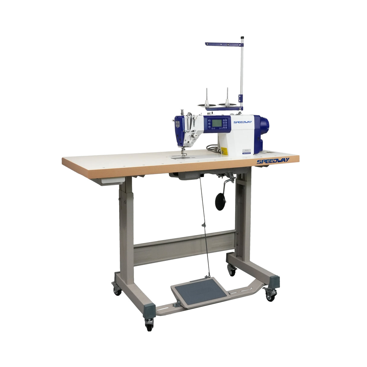 SPEEDWAY SW 8000 A Single Needle Direct Drive Fully Automatic Stepper Motor Drop Feed Lockstitch Industrial Sewing Assembled with Table and Stand with Wheels