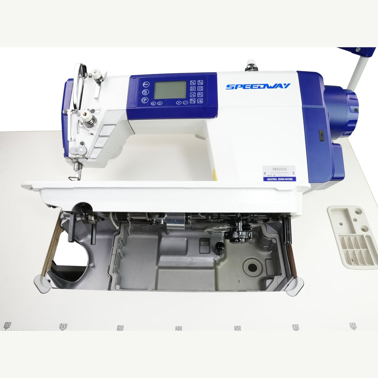 SPEEDWAY SW 8000 A Single Needle Direct Drive Fully Automatic Stepper Motor Drop Feed Lockstitch Industrial Sewing Assembled with Table and Stand with Wheels