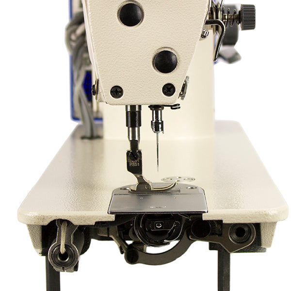 Máquina de coser industrial SPEEDWAY SW9000-D4 de una sola aguja con accionamiento directo, totalmente automática, con puntada de cadeneta y alimentación por caída, ensamblada con mesa y soporte incluidos