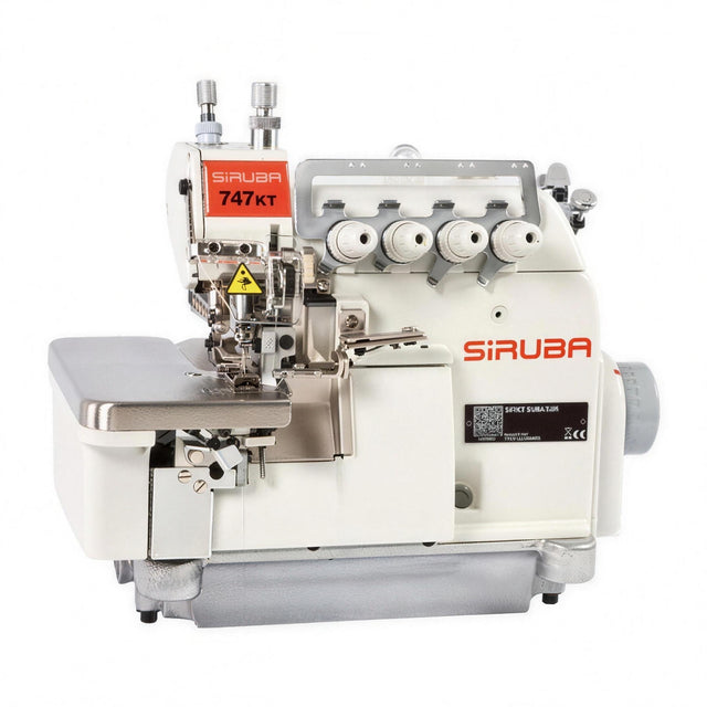 SIRUBA 747KT-514M-3-24/CT/DKKH1-0 2-Needle 4-Thread Direct Drive Top Feed Overlock Industrial Sewing Machine – Complete Setup, Table & Stand Included