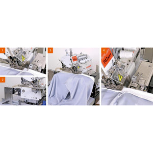SIRUBA 747KST-514M-3-24 2-Needle 4-Thread Cylinder Bed Top Feed Overlock Industrial Sewing Machine – Complete Setup, Table & Stand Included