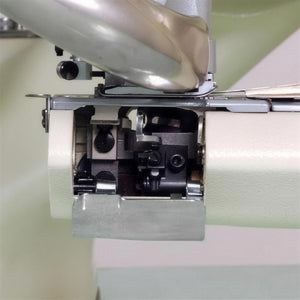 SIRUBA D007RB-460-02/AK9 4-Needle 6-Thread Feed-off-the-Arm Flatseamer Industrial Sewing Machine – Complete Setup, Table & Stand Included
