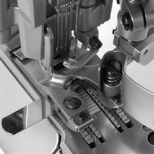 SIRUBA D007RB-460-02/AK9 4-Needle 6-Thread Feed-off-the-Arm Flatseamer Industrial Sewing Machine – Complete Setup, Table & Stand Included
