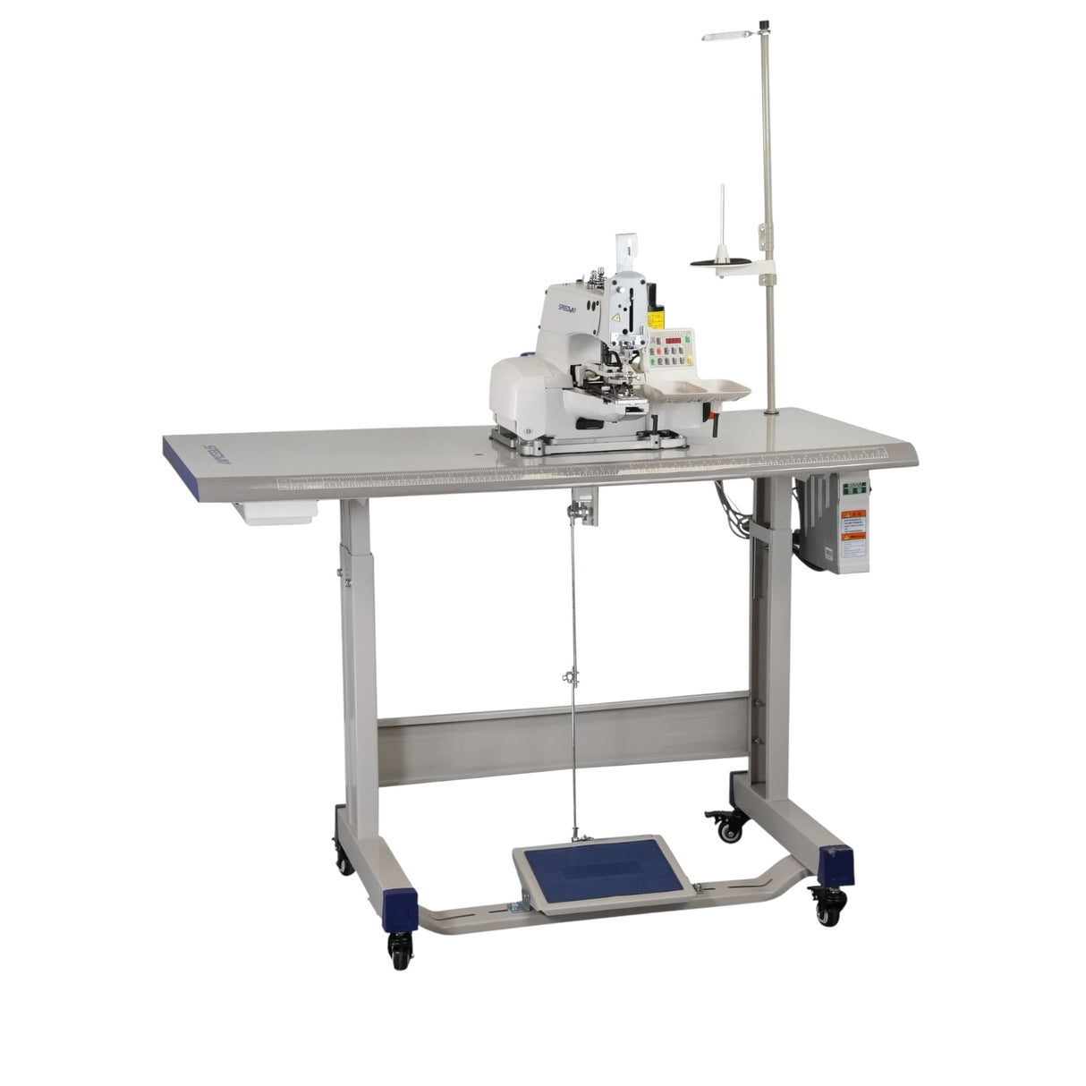Máquina de coser botones de cadeneta SPEEDWAY SW 1377 D con motor integrado, mesa y soporte incluidos, con ruedas 