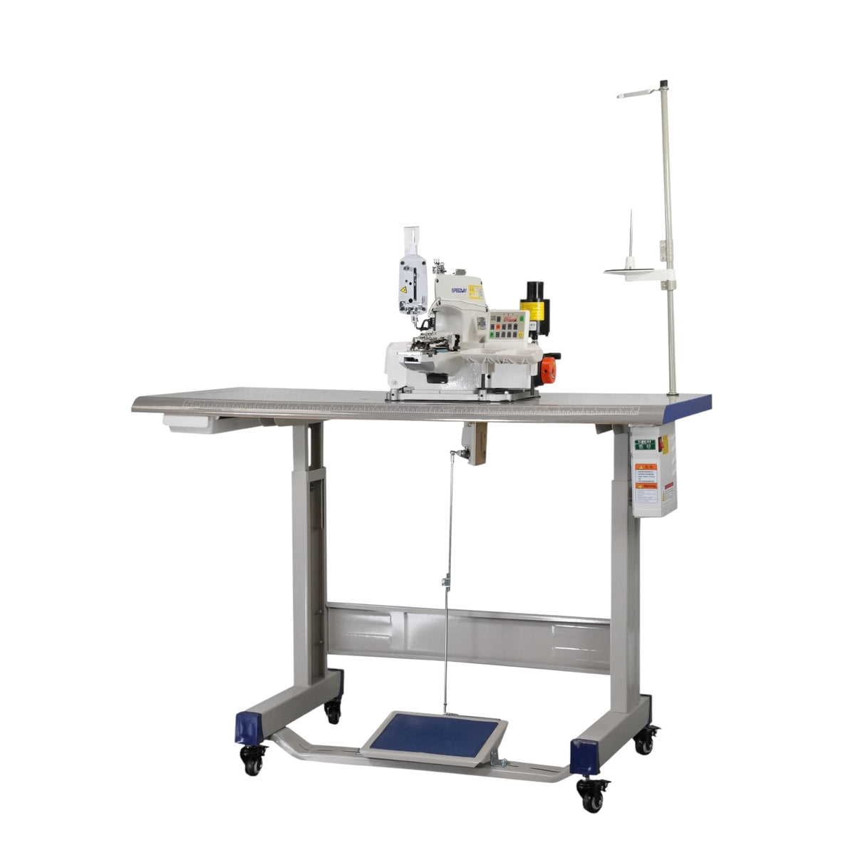 Máquina de coser botones de cadeneta SPEEDWAY SW 1377 D con motor integrado, mesa y soporte incluidos, con ruedas 
