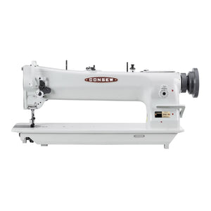 CONSEW 206RBL-18 Single Needle Long Arm 18" Heavy Duty Walking Foot Compound Feed Lockstitch Industrial Sewing Machine - Complete Setup, Table, Stand Included