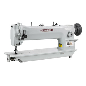 CONSEW 206RBL-18 Single Needle Long Arm 18" Heavy Duty Walking Foot Compound Feed Lockstitch Industrial Sewing Machine - Complete Setup, Table, Stand Included