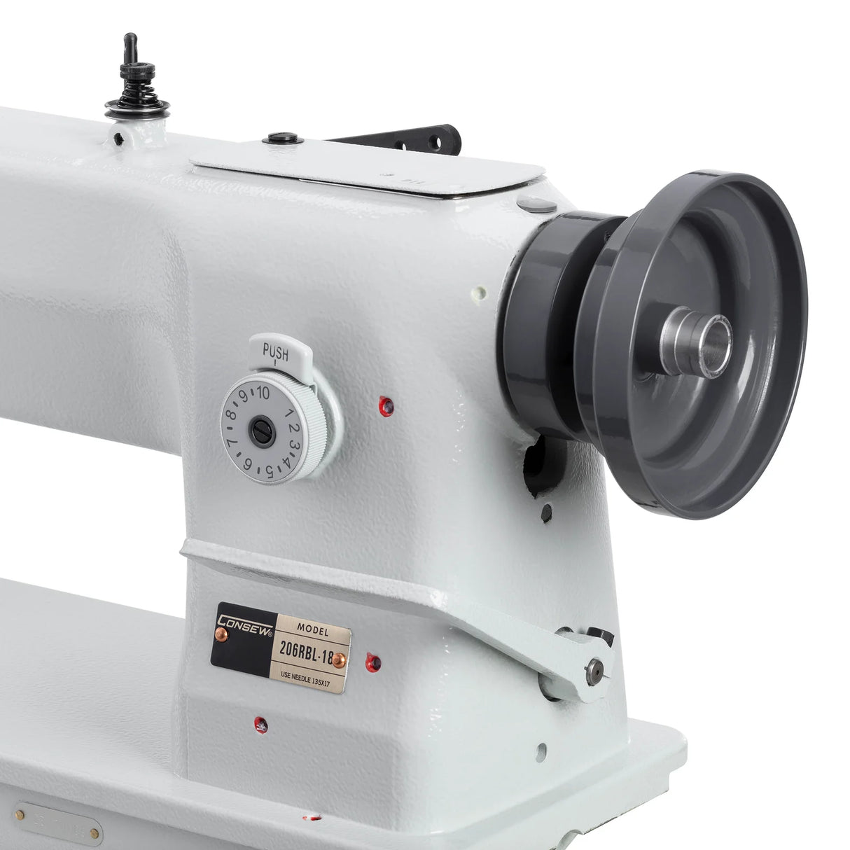 CONSEW 206RBL-18 Single Needle Long Arm 18" Heavy Duty Walking Foot Compound Feed Lockstitch Industrial Sewing Machine - Complete Setup, Table, Stand Included