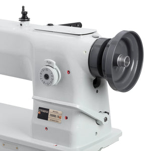 CONSEW 206RBL-18 Single Needle Long Arm 18" Heavy Duty Walking Foot Compound Feed Lockstitch Industrial Sewing Machine - Complete Setup, Table, Stand Included