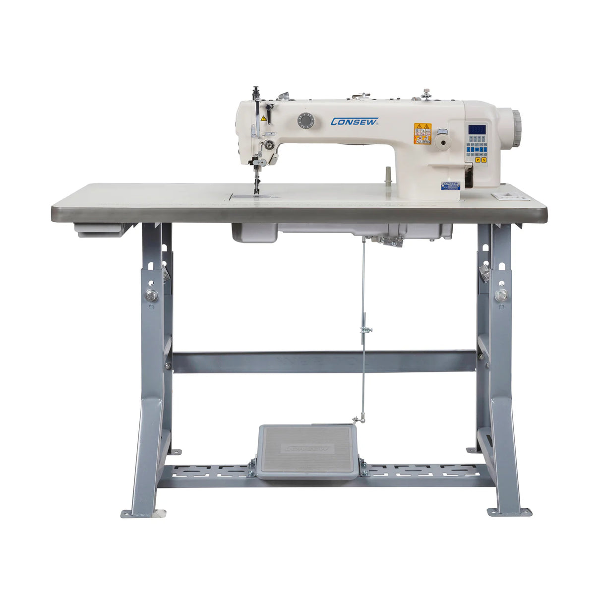 CONSEW 2206RB-14-7-DD Single Needle Direct Drive Heavy Duty Unison Feed Walking Foot Lockstitch Industrial Sewing Machine (7mm Stitch Length) - Complete Setup, Table, Stand Included
