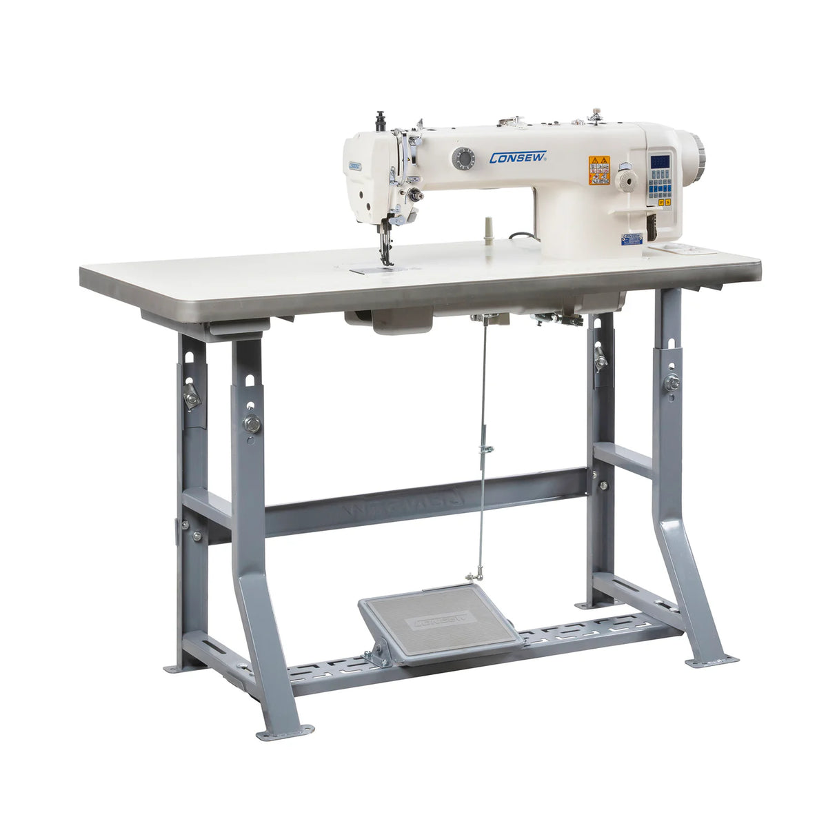 CONSEW 2206RB-14-7-DD Single Needle Direct Drive Heavy Duty Unison Feed Walking Foot Lockstitch Industrial Sewing Machine (7mm Stitch Length) - Complete Setup, Table, Stand Included