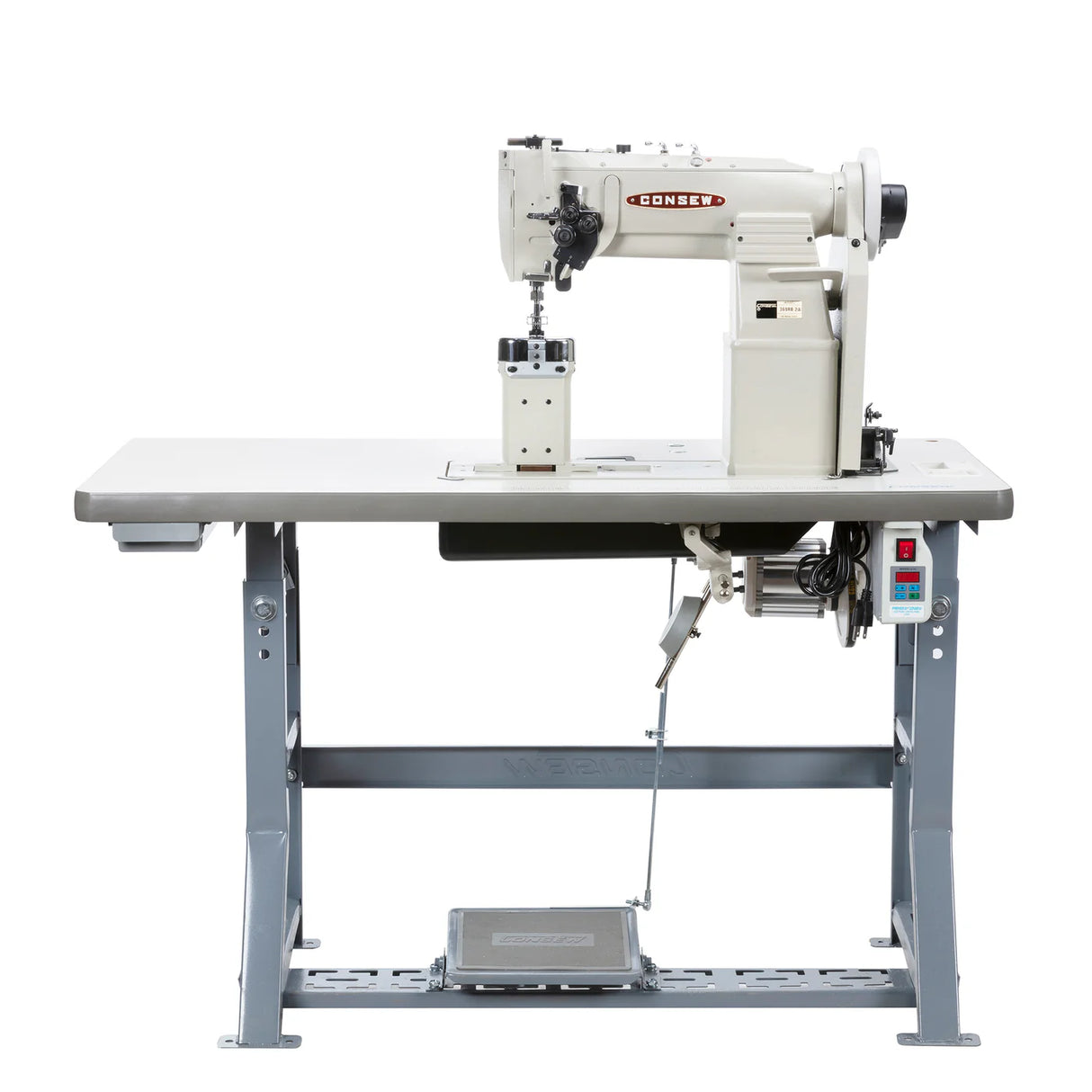 CONSEW 369RB-2 Double Needle Split Needle Bar Post Bed Walking Foot Lockstitch Industrial Sewing Machine (5/16" / 8mm Gauge) - Complete Setup, Table, Stand Included