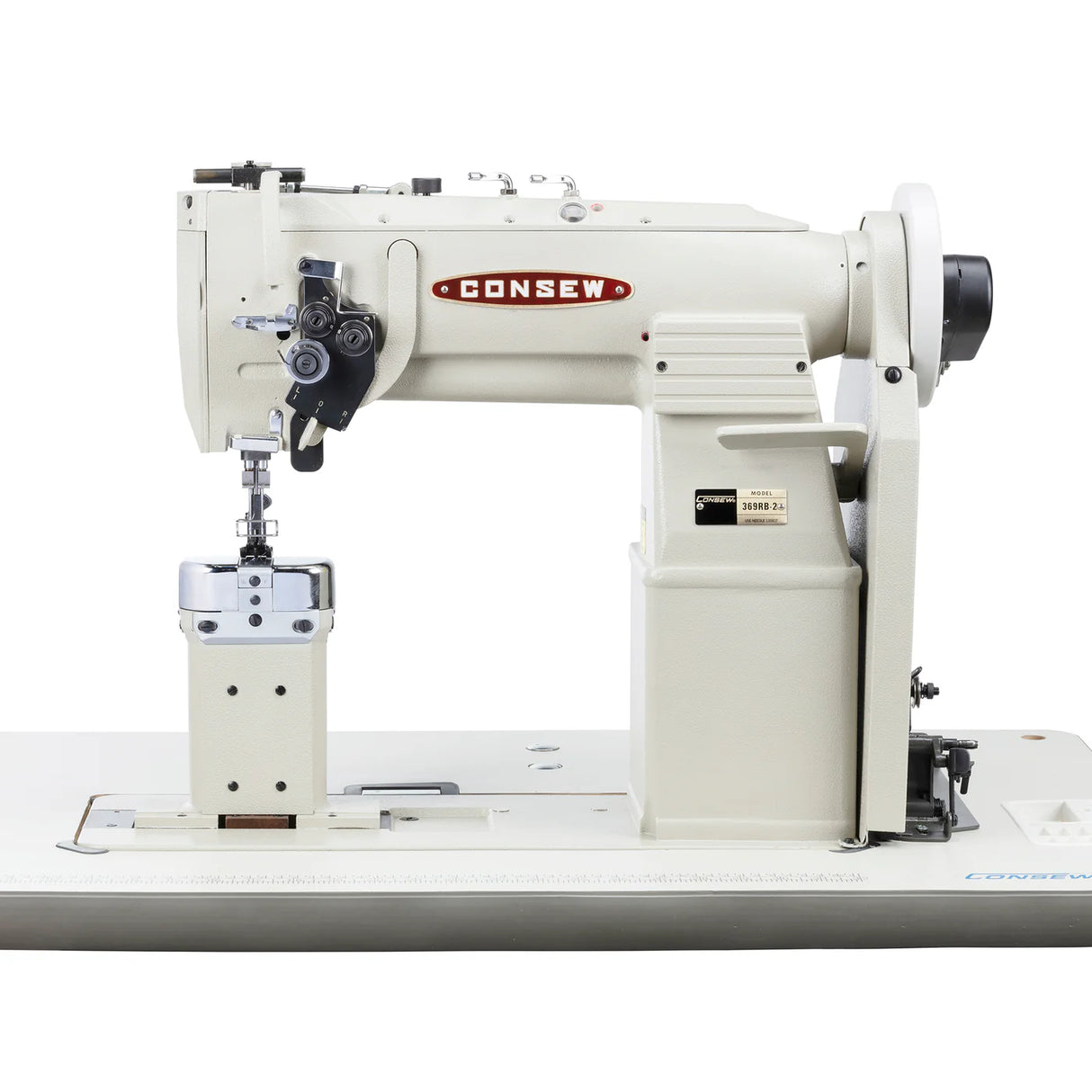CONSEW 369RB-2 Double Needle Split Needle Bar Post Bed Walking Foot Lockstitch Industrial Sewing Machine (5/16" / 8mm Gauge) - Complete Setup, Table, Stand Included
