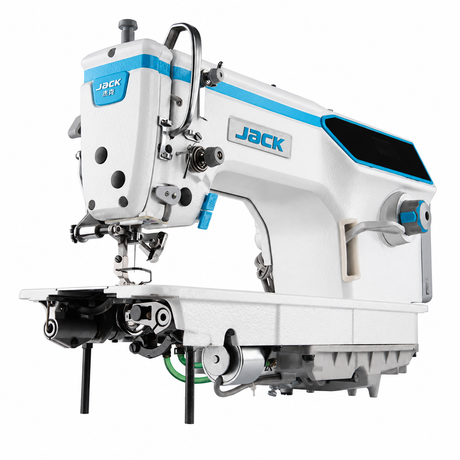 JACK A6F-E-Q Single Needle Direct Drive Fully Automatic Needle Feed Lockstitch Industrial Sewing Machine with Large Workspace - Complete Setup, Table, Stand Included