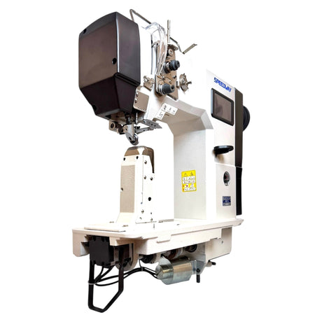 SPEEDWAY SW 591-Q Full Function, Touch Screen Single Needle Post-bed Top, Bottom and Needle Feed Lockstitch Industrial Sewing Machine with Servo Motor, Table and Stand Included