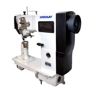 SPEEDWAY SW 591-Q Full Function, Touch Screen Single Needle Post-bed Top, Bottom and Needle Feed Lockstitch Industrial Sewing Machine with Servo Motor, Table and Stand Included