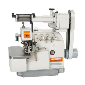 SIRUBA 737K-504M2-04/LFC-3  3 Thread Overlock with Elastic Metering Device Industrial Sewing Machine Assembled with Servo Motor, Fully Submerged Table Setup Included