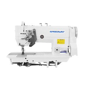 SPEEDWAY SW 845 Double Needle Split Bar, Needle Feed Lockstitch Industrial Sewing Machine Assembled with Table and Servo Motor Included
