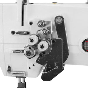 SPEEDWAY SW 845 Double Needle Split Bar, Needle Feed Lockstitch Industrial Sewing Machine Assembled with Table and Servo Motor Included