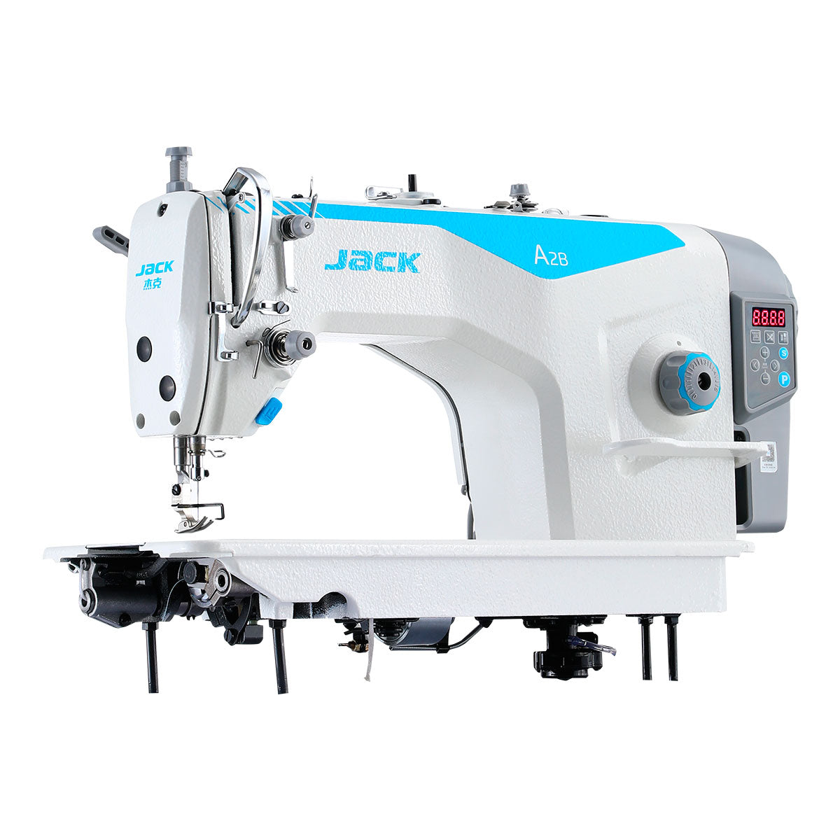 JACK A2BC High-Speed Single Needle Lockstitch Machine with Automatic Thread Trimmer Assembled with Table and Stand Included