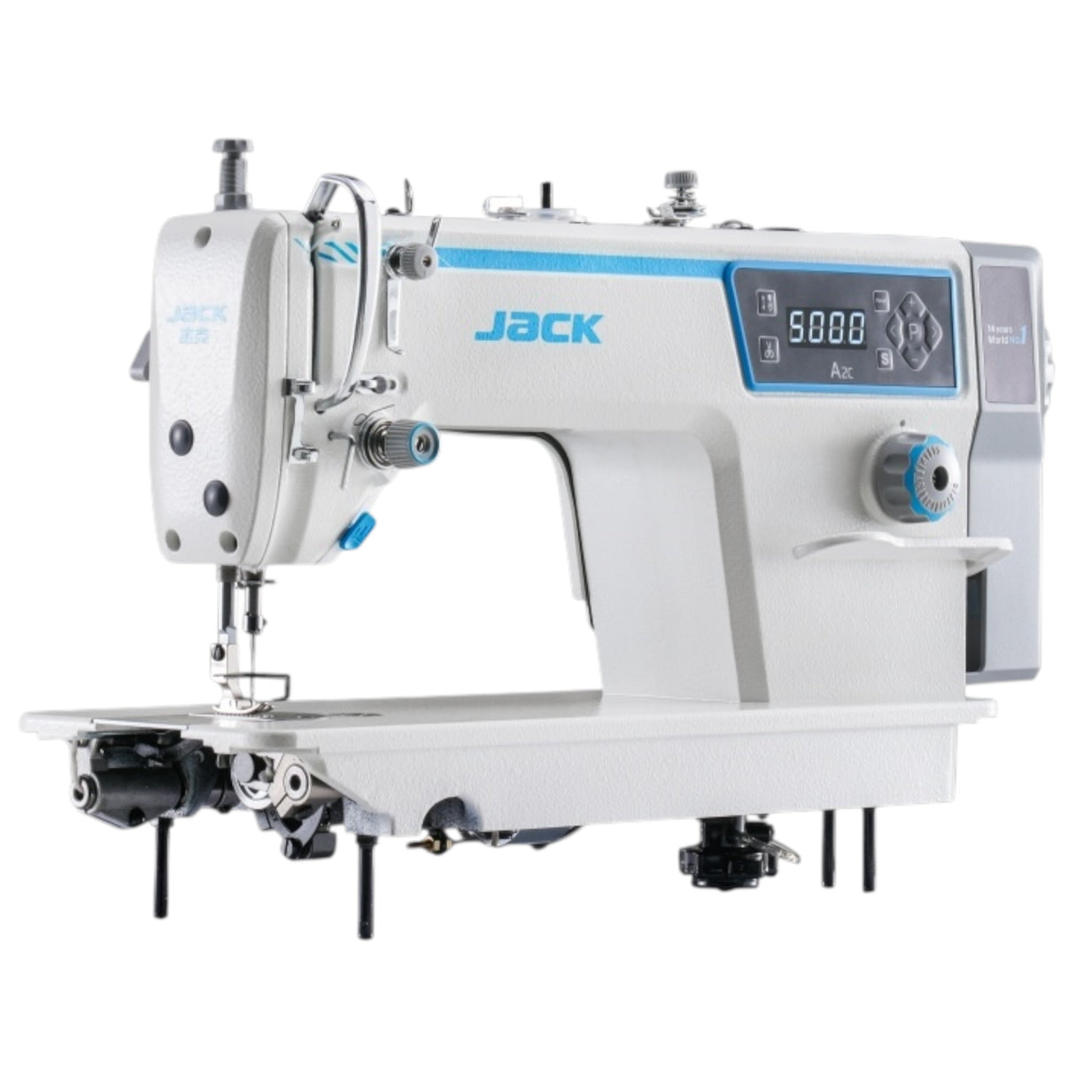 JACK A2C-C High-Speed Single Needle Lockstitch Machine with Automatic Thread Trimmer Assembled with Table and Stand Included