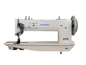 SPEEDWAY SW-28BL-20 — Máquina de dos agujas de brazo largo de 20" para trabajo extra pesado, con pie caminante, garfio japonés y motor servo de 900W, para velas, lonas, cuero y tapicería — Configuración completa, mesa y base incluidas