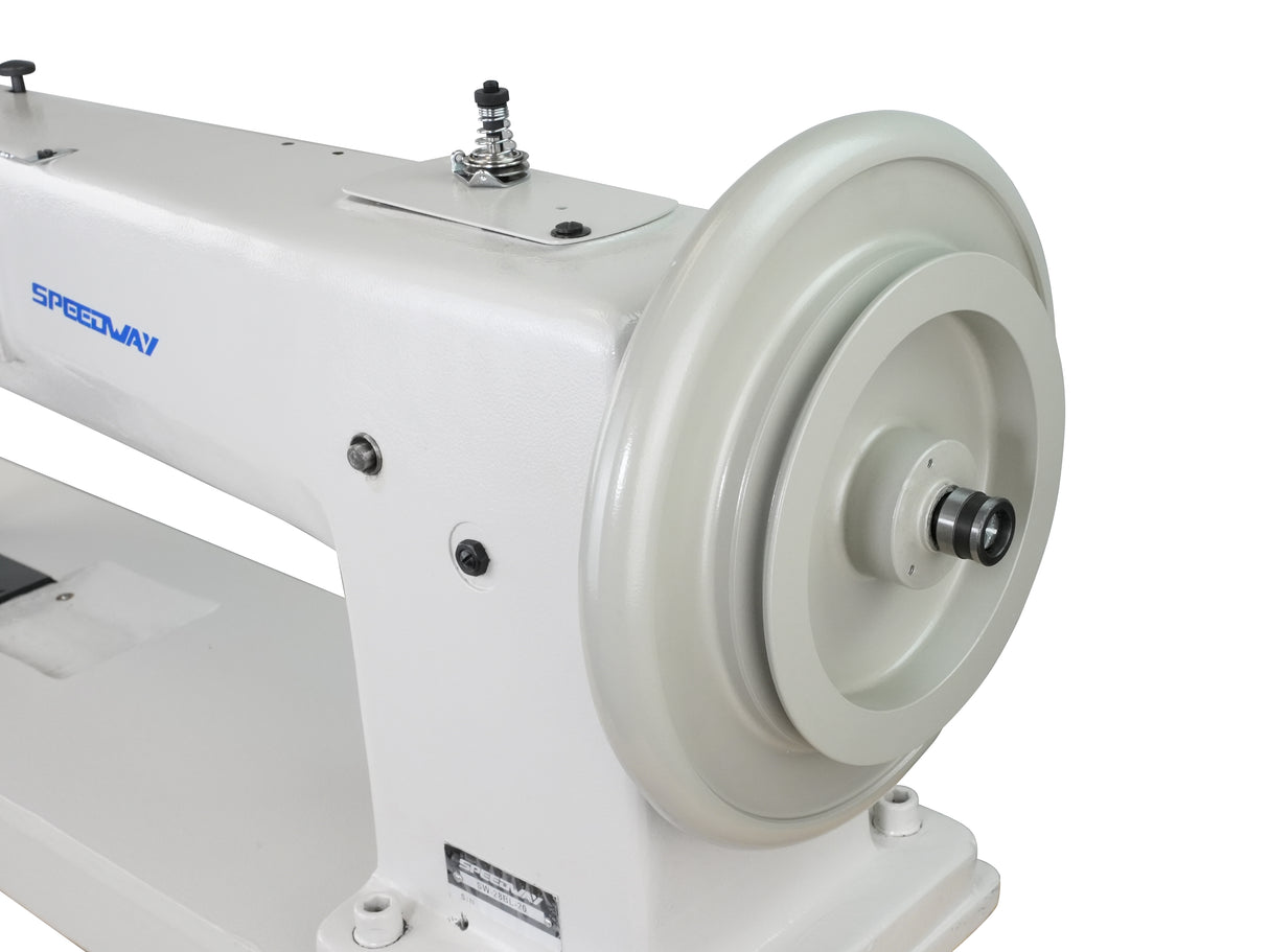 SPEEDWAY SW-28BL-20 — Máquina de dos agujas de brazo largo de 20" para trabajo extra pesado, con pie caminante, garfio japonés y motor servo de 900W, para velas, lonas, cuero y tapicería — Configuración completa, mesa y base incluidas