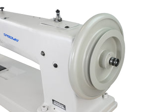 SPEEDWAY SW-28BL-20 — Máquina de dos agujas de brazo largo de 20" para trabajo extra pesado, con pie caminante, garfio japonés y motor servo de 900W, para velas, lonas, cuero y tapicería — Configuración completa, mesa y base incluidas