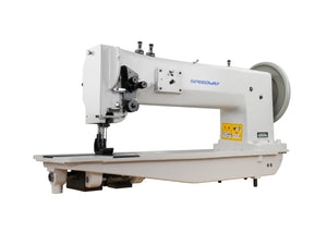 SPEEDWAY SW-28BL-20 — Máquina de dos agujas de brazo largo de 20" para trabajo extra pesado, con pie caminante, garfio japonés y motor servo de 900W, para velas, lonas, cuero y tapicería — Configuración completa, mesa y base incluidas