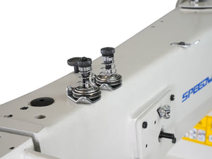 SPEEDWAY SW-28BL-20 — Máquina de dos agujas de brazo largo de 20" para trabajo extra pesado, con pie caminante, garfio japonés y motor servo de 900W, para velas, lonas, cuero y tapicería — Configuración completa, mesa y base incluidas