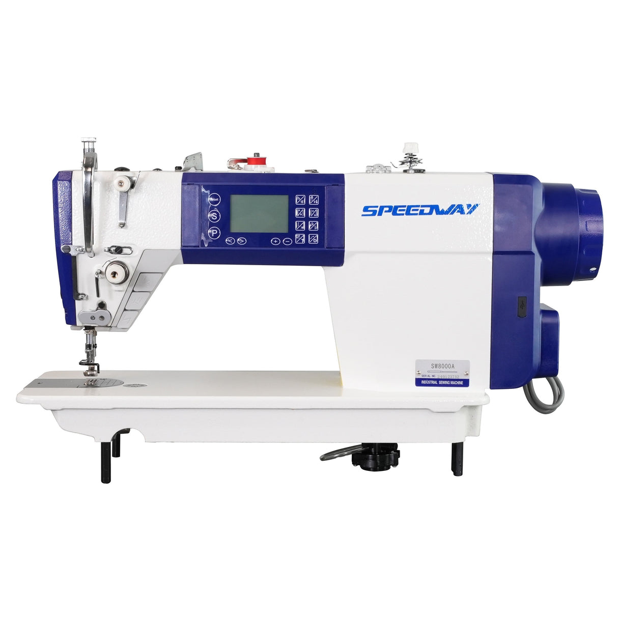 SPEEDWAY SW 8000 A Single Needle Direct Drive Fully Automatic Stepper Motor Drop Feed Lockstitch Industrial Sewing Assembled with Table and Stand with Wheels