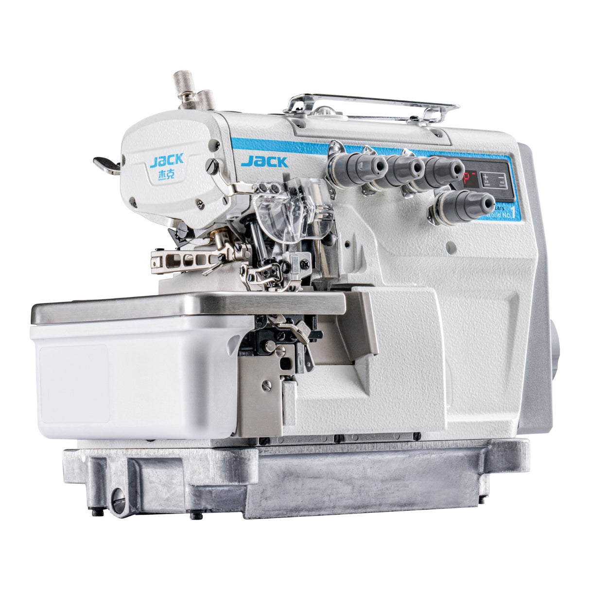 JACK E5-3-32R2/223 New Generation 3 Thread Direct Drive Rolled Hem (Baby Merrow Style) Overlock Industrial Sewing Machine - Complete Setup, Table, Stand Included